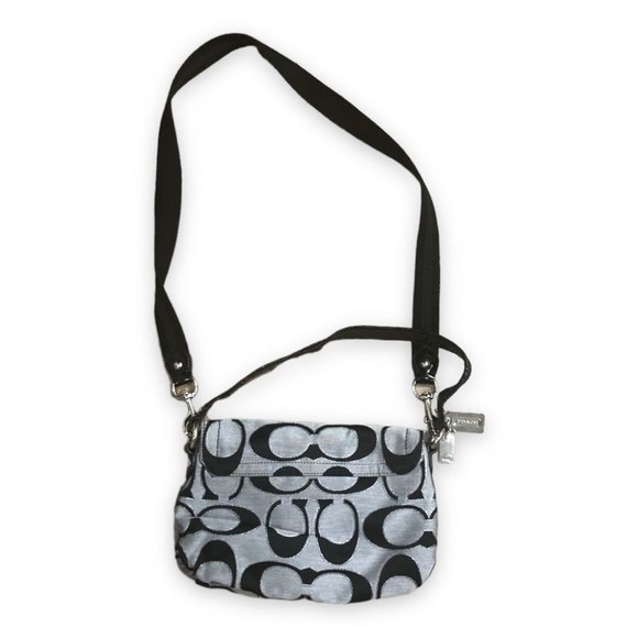 NWOT Authentic Coach Signature Metallic Black/Grey Poppy Shoulder/CrossBody Bag - Picture 4 of 11